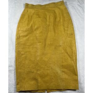 Vintage G-III Urban Fashions Skirt Womens 3/4 Yellow Leather Embossed Pencil 90s